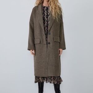 Zara Black and Brown plaid oversized Coat